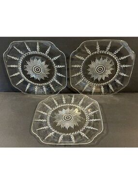 3 Federal Glass Columbia Clear Depression Glass Dinner Plates 1938-1942